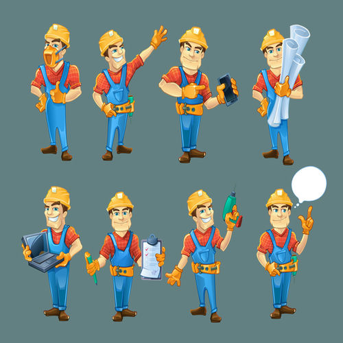 Hình ảnh hoạt hình người công nhân xây dựng dạng vector 04