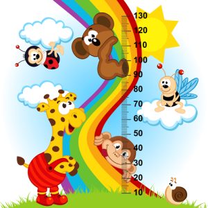 Hình ảnh hoạt hình vui nhộn về cách đo chiều cao của em bé (vector 03)