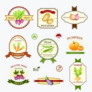Hình ảnh minh họa nhãn rau củ sáng tạo theo phong cách cổ điển (vector 01)