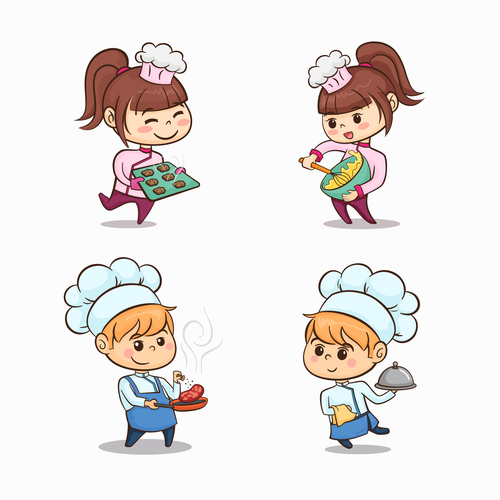 Hình ảnh minh họa những đứa trẻ dễ thương đang làm thức ăn