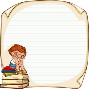Hình ảnh minh họa những đứa trẻ dễ thương với phông nền trường học bằng giấy