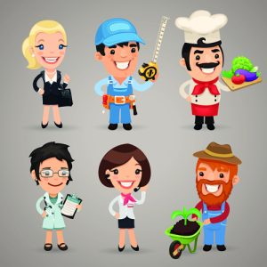 Hình ảnh nhân vật hoạt hình các nghề nghiệp khác nhau dạng vector