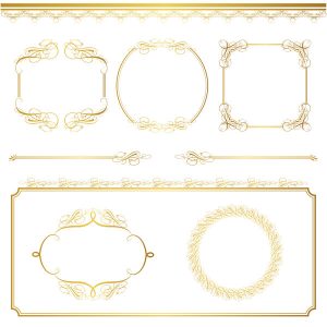 Hình ảnh thư pháp trang trí vàng với khung và viền, vector 14
