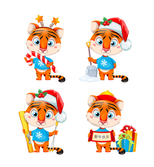 Hình ảnh vector con hổ đội mũ Giáng sinh