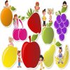 Hình ảnh vector em bé với trái cây