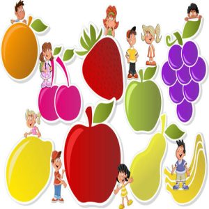 Hình ảnh vector em bé với trái cây