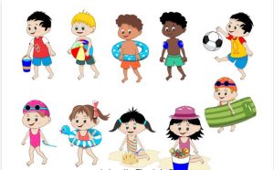 Hình ảnh vector trẻ em ở bãi biển