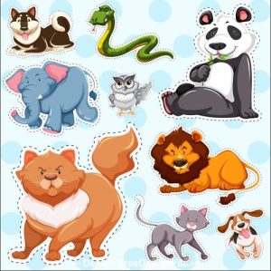 Hình dán vector voi, sư tử, rắn và các động vật khác