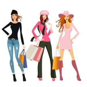 Hình minh họa các cô gái đi mua sắm thời trang