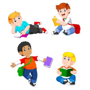 Hình minh họa hoạt hình học sinh đang đọc sách