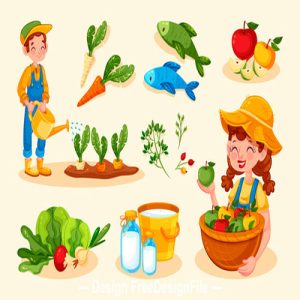 Hình minh họa hoạt hình về nông nghiệp hữu cơ và thực phẩm