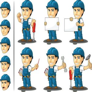 Hình minh họa vector hoạt hình vui nhộn về những người thợ xây