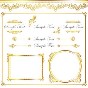 Mẫu thư pháp trang trí vàng với khung và viền, hình vector 12