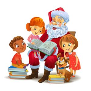 Ông già Noel với trẻ em và cuốn sách