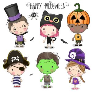 Trẻ em hoạt hình với hình ảnh vector Halloween