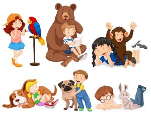 Vector Em Bé Học Sinh Và Động Vật