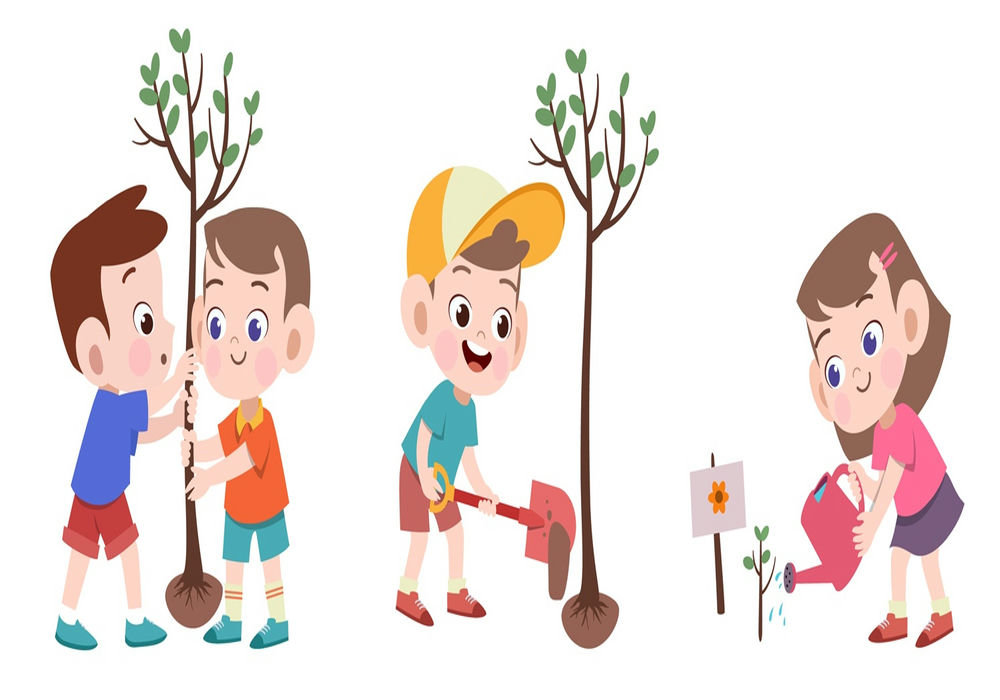 Vector Em Bé Trồng Cây