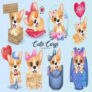 chú chó Corgi nhỏ bằng màu nước