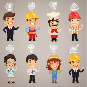 hình ảnh vector 4 nhân vật công nhân hoạt hình