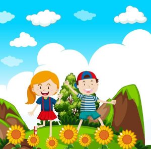 hoạt hình dễ thương về bé trai và bé gái