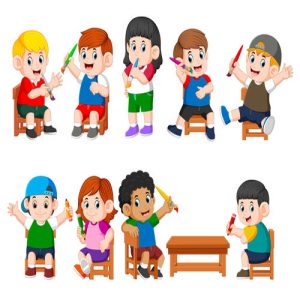 hoạt hình trẻ em cầm cọ vẽ
