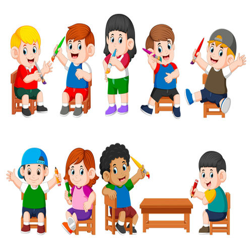 hoạt hình trẻ em cầm cọ vẽ