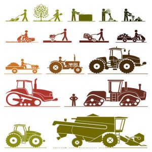 người nông dân và máy kéo nhiều màu sắc