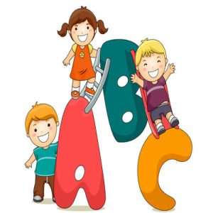vector em bé dễ thương và bảng chữ cái số 4