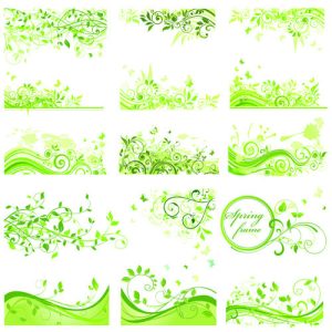 vector họa tiết hoa lá màu xanh lá cây 03