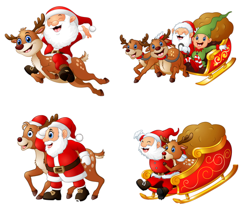 vector ông già Noel vui vẻ và xe trượt tuyết
