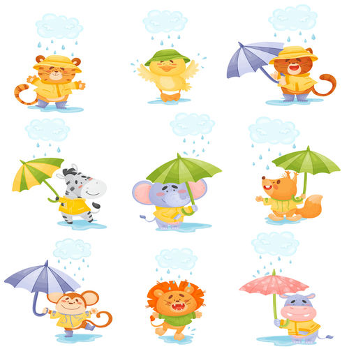 Hình ảnh hoạt hình động vật ngày mưa