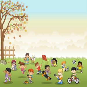 đồng cỏ với những học sinh dễ thương (vector 06)