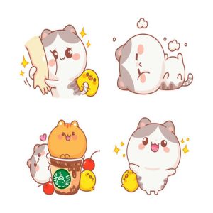 họa hoạt hình những chú mèo dễ thương, vui vẻ