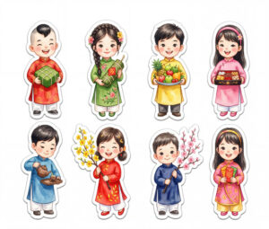 Sticker Tết, Chibi Năm Mới, Em Bé Tết  (10)