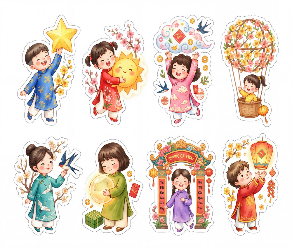 Sticker Tết, Chibi Năm Mới, Em Bé Tết (112)