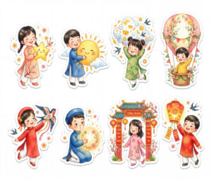 Sticker Tết, Chibi Năm Mới, Em Bé Tết  (113)