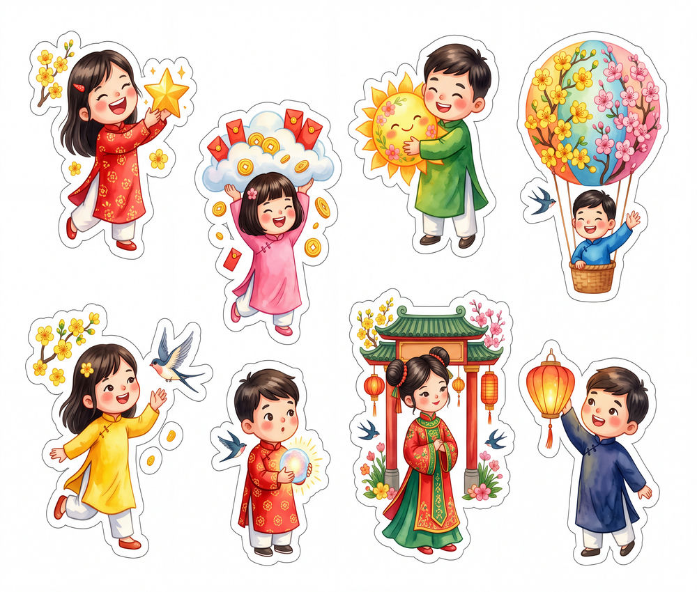 Sticker Tết, Chibi Năm Mới, Em Bé Tết (117)