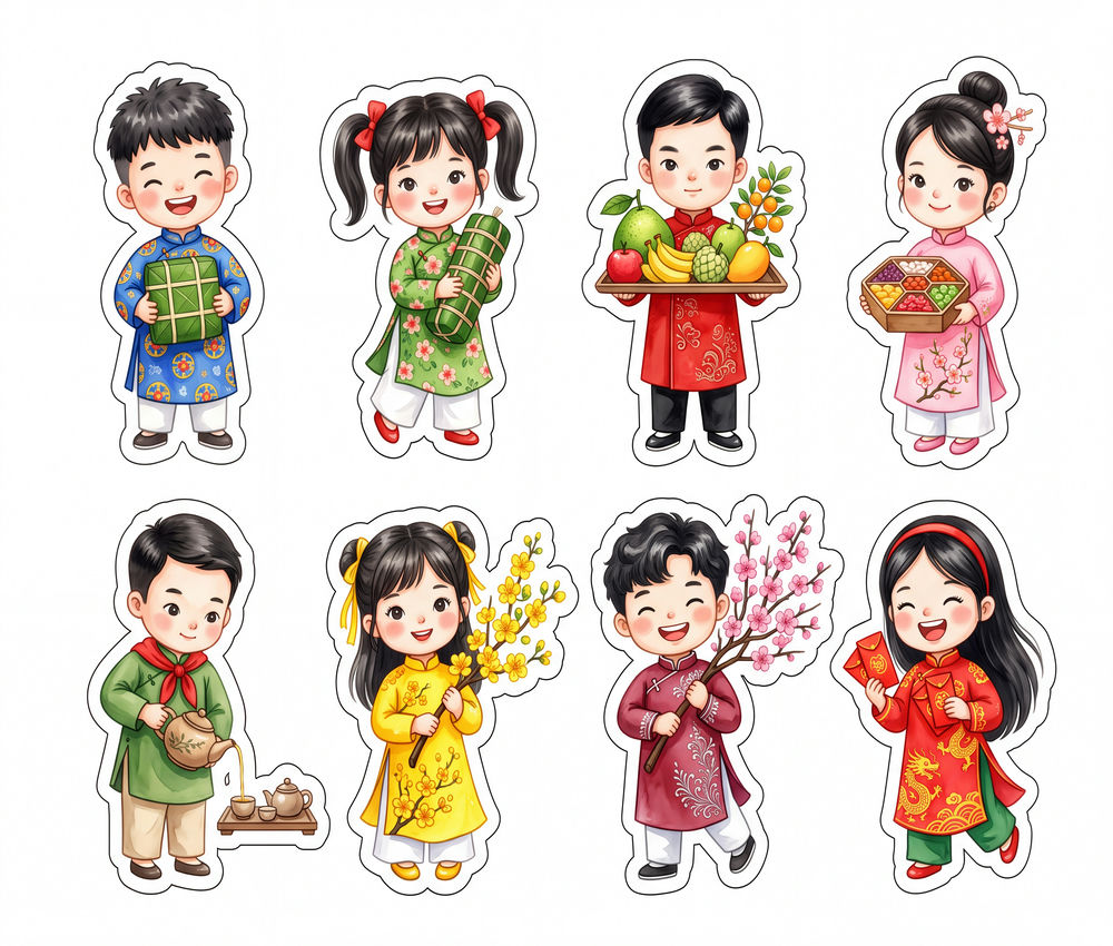 Sticker Tết, Chibi Năm Mới, Em Bé Tết (12)