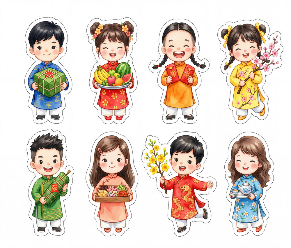 Sticker Tết, Chibi Năm Mới, Em Bé Tết (120)