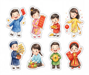 Sticker Tết, Chibi Năm Mới, Em Bé Tết  (16)