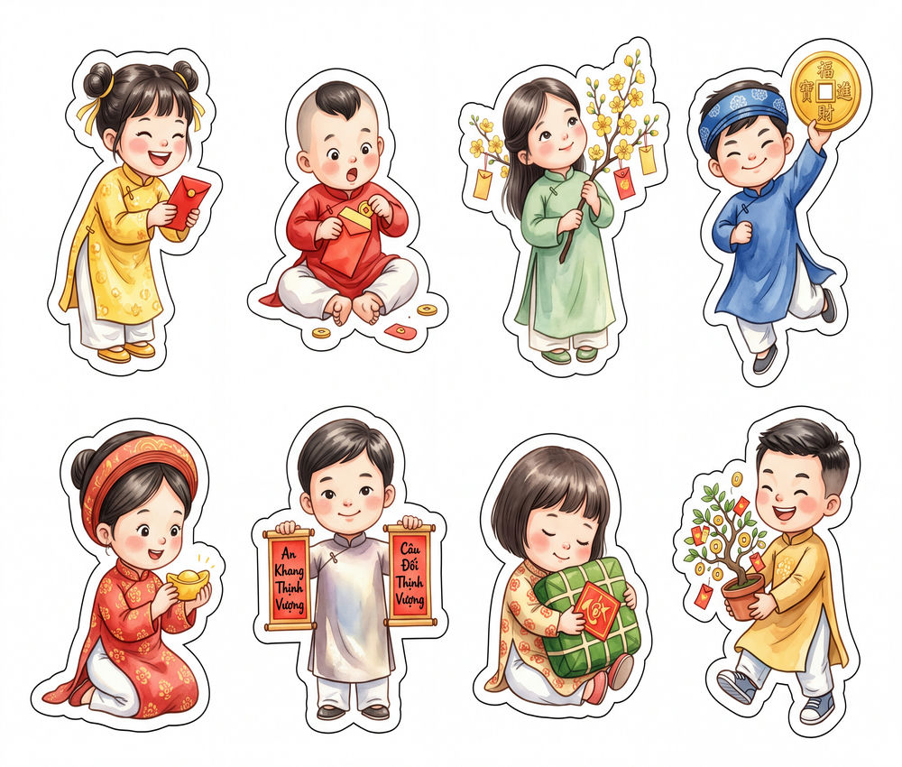 Sticker Tết, Chibi Năm Mới, Em Bé Tết (17)