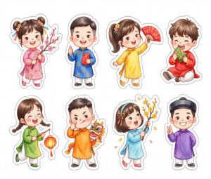 Sticker Tết, Chibi Năm Mới, Em Bé Tết  (2)