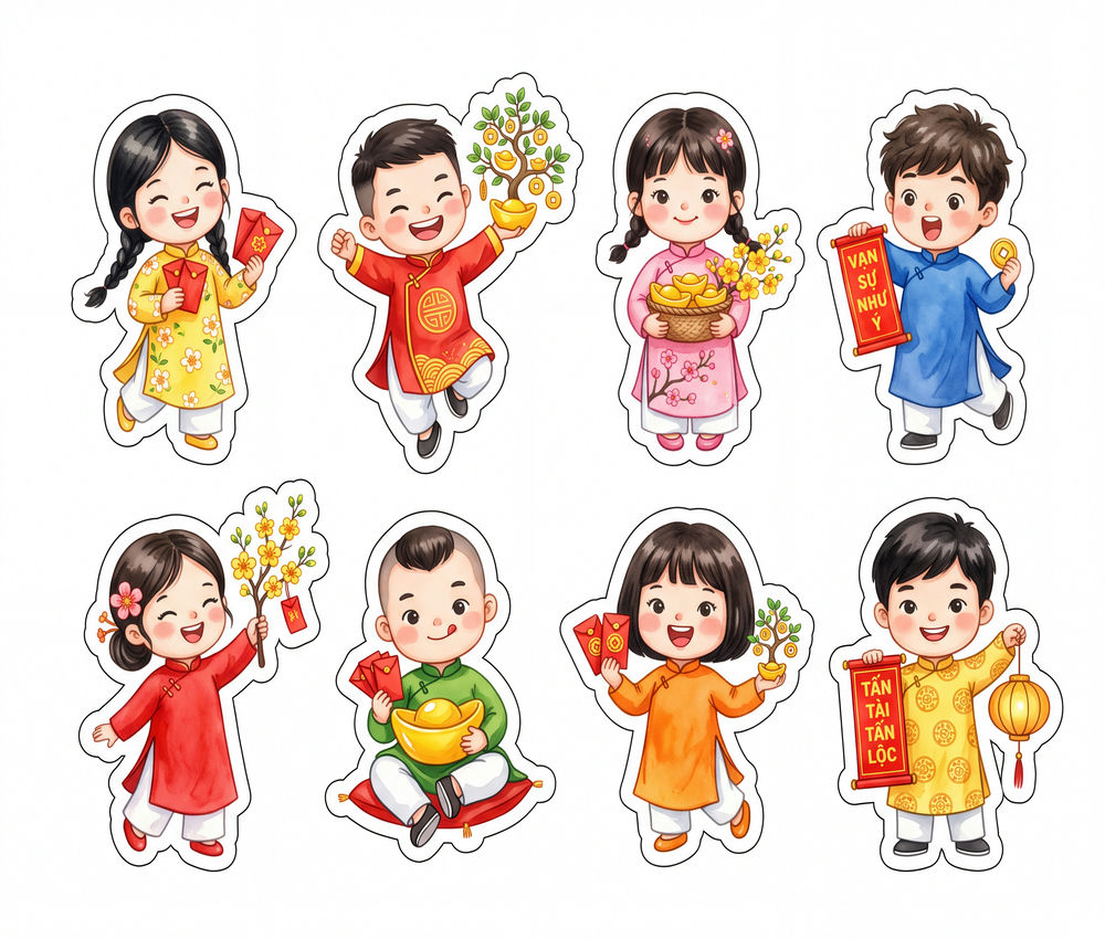 Sticker Tết, Chibi Năm Mới, Em Bé Tết (20)