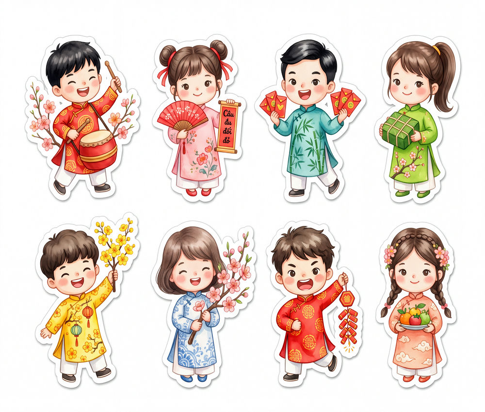 Sticker Tết, Chibi Năm Mới, Em Bé Tết (26)