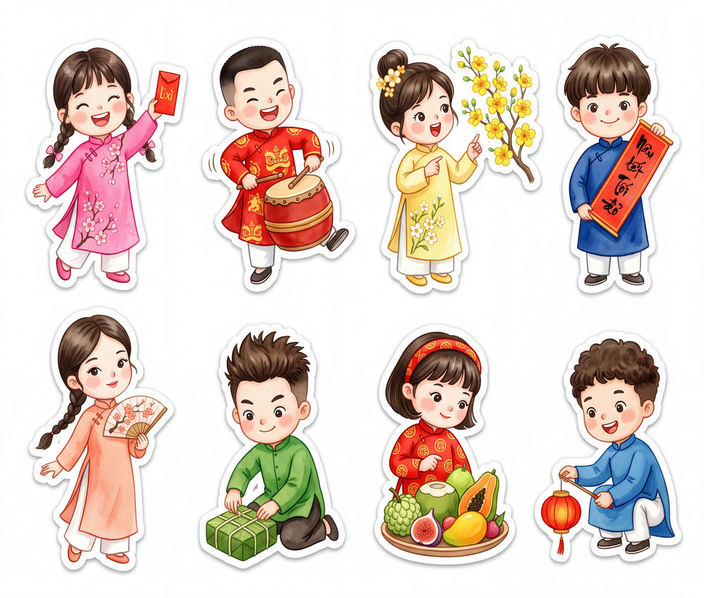 Sticker Tết, Chibi Năm Mới, Em Bé Tết (27)