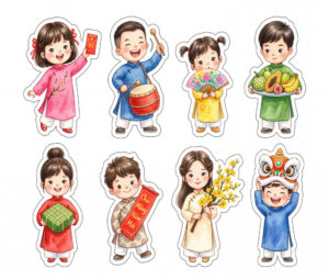 Sticker Tết, Chibi Năm Mới, Em Bé Tết  (31)