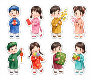 Sticker Tết, Chibi Năm Mới, Em Bé Tết  (37)