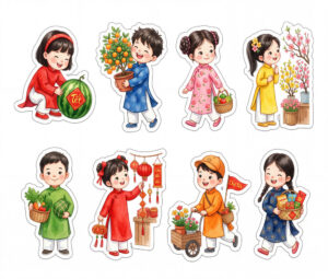 Sticker Tết, Chibi Năm Mới, Em Bé Tết  (42)