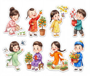Sticker Tết, Chibi Năm Mới, Em Bé Tết  (48)