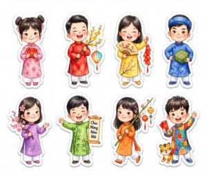 Sticker Tết, Chibi Năm Mới, Em Bé Tết  (7)